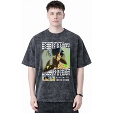 Sevbano Monkey D. Luffy One Piece Anime Baskılı Unisex Oversize Eskitme Yıkamalı Tişört
