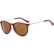 Toz Vintage Eroni Kahverengi Retro Oval Kemik  Ince Metal Sap Unisex UV400 Vintage Retro Güneş Gözlüğü