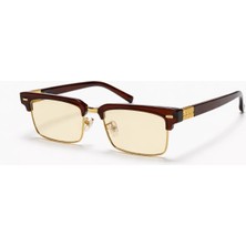 Toz Vintage Jarin Kahverengi Yarım  Retro Metal Detaylı Unisex UV400 Vintage Retro Güneş Gözlüğü