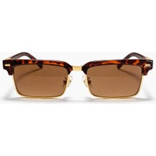 Toz Vintage Jarin Leopar Desenli Yarım  Retro Metal Detaylı Unisex UV400 Vintage Retro Güneş Gözlüğü