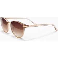 Toz Vintage Jalvar Bej Retro Oval Kemik  Gold Detaylı Unisex UV400 Vintage Retro Güneş Gözlüğü