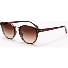 Toz Vintage Jalvar Kahverengi Retro Oval Kemik  Gold Detaylı Unisex UV400 Vintage Retro Güneş Gözlüğü