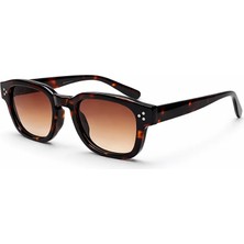 Toz Vintage Narkel Kahverengi Leopar Desenli Retro Kare Kemik  Unisex UV400 Vintage Retro Güneş Gözlüğü