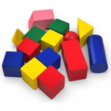 Feyza Design Ahşap Renkli Küp ve Geometrik Şekiller Oyuncak Seti