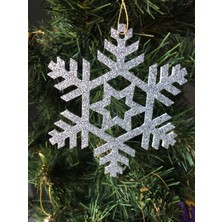 Leylaser Gümüş Renkli Kar Tanesi Simli Eva Ağaç ve Hediye Süsü 8X8CM 12LI Noel Süsleri