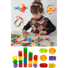Feyza Design 30 Parça Renkli Geometrik Boncuk Dizme Oyunu Eğitici Oyuncak