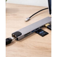 Arenes Çok Fonksiyonlu Type C Hub USB HDMI Ethernet Kart Okuyucu - Lisinya