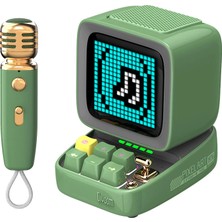 Divoom Ditoo-5M Karaoke Mikrofonlu Bluetooth Hoparlör Kablosuz Piksel Ekranlı Taşınabilir Ses Bombası, Yeşil