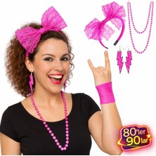 Skygo 80’ler 90’lar Neon Pembe Parti Seti – Kolye Küpe Taç