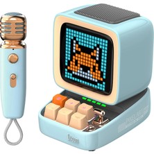 Divoom Ditoo-5M Karaoke Mikrofonlu Bluetooth Hoparlör Kablosuz Piksel Ekranlı Taşınabilir Ses Bombası, Mavi