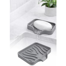Omilife Gri Silikon Sabunluk Vantuzlu Su Giderli Kaymaz Tabanlı – Banyo Mutfak Sabun Organizer