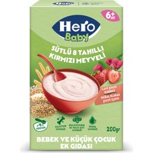 Hero Baby Sütlü Kırmızı Meyveli 8 Tahıllı Kaşık Maması 200 gr 6+ Ay Bebekler İçin Zengin İçerik
