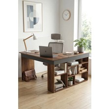Robin Home Boston Kitaplık Raflı Çalışma Masası L Masa Ofis Çalışma Masası Barok-Antrasit