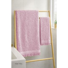 Elif Mira 2'li Banyo ve El Yüz Havlu Seti  Saçaklı Kabartma Desenli %100 Pamuk Viyana