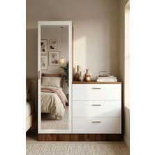 Robin Home Alice Modern Tasarımlı 3 Çekmeceli Şifonyer Çam-Beyaz Aynalı 140 cm Yükseklik