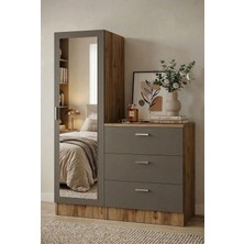 Robin Home Alice Aynalı Şifonyer Gardırop Çam-Gri
