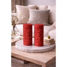 Bead Astroloji Desenli 2' Li Dekoratif Silindir Mum – Ay & Güneş Figürlü Modern Ev Dekoru