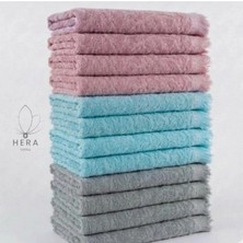 Hera Textile 12'li 4 Adet Gri-4 Adet Turkuaz-4 Adet Gülkurusu Pamuklu El ve Mutfak Havlusu 30x50