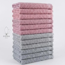 Hera Textile 12'li 6 Adet Gri-6 Adet Gülkurusu Pamuklu El ve Mutfak Havlusu 30x50