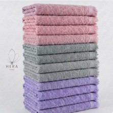 Hera Textile 12'li 4 Adet Mor-4 Adet Gülkurusu-4 Adet Gri Pamuklu El ve Mutfak Havlusu 30x50