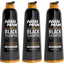 Nishman Saç ve Sakal Siyahlaştırıcı Şampuan Kolay Kullanım (200 Ml) x 3 Adet/ 1250 ml Tuzsuz Şampuan Hediye
