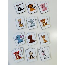 Feyza Design Ahşap Zeka Kartları Eşleştirme Oyunu Sevimli Vahşi Hayvanlar