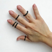 Mimoza Accessories Minimal Siyah Boncuk Elastik Yüzük Seti 5'li ve 3'lü – Kombin Parmak Yüzük