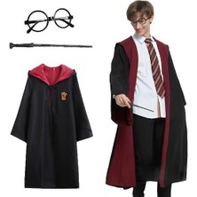 SHC4200 Mey Ithalat® Harry Potter Gryffindor Kapişonlu Çocuk Kostüm + Asa + Gözlük Seti 7-8 Yaş