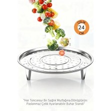 SHC4200 Mey Ithalat® Inox Çelik Ayaklı Buharlı Pişirme Aparatı - 24 cm Çok Amaçlı Tencere Içi Haşlama Stand