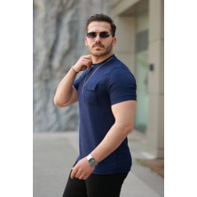 Meğdaix Erkek Cepli Kolyeli Kısa Kollu Örme Kumaş Tişört