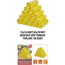 Polmix 15 Paket Büzgülü Büyük Boy Çöp Torbası 65X70 Boyut 150 Tane Limon Kokulu