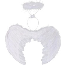 Remstdrk Beyaz Renkli Tüylü Bebek Melek Kanadı ve Tacı 30X45 cm