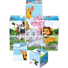 Feyza Design Eğitici Resimli Küp Şekilli Puzzle - 9'lu, 1+ Yaş Için Eğlenceli Oyuncak