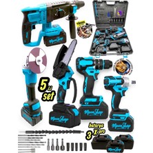 Moonshop Profesyonel 2-26 Hilti 125MM Taşlama 13MM Matkap 650NM Testere Dal Budama Şarjlı Darbeli 5'li Set