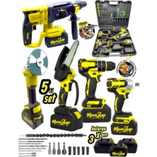 Moonshop Profesyonel Şarjlı Darbeli 5'li Set 2-26 Hilti 125MM Taşlama 13MM Matkap 650NM Somun Sökme Dal Budam