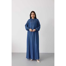 Neways 6665-BÜZGÜLÜ Patlı Elbise Koyu Mavi