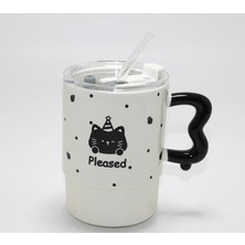 Remstdrk Sevimli Ayı Figürlü Pipetli Kapaklı Porselen Kupa Bardak ALK5041