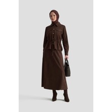 Armine Trend Cep Kapağı Detaylı Belden Sıkmalı Fitilli Etekli Ikili Takım Kahverengi 25KT659