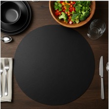 Grand Fine Art 6 Kişilik 12 Parça Siyah Yuvarlak Deri Amerikan Servis Supla 33X33 Cm-Kolay Silinir Supla