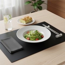 Grand Fine Art 6 Kişilik 12 Parça Siyah Deri Amerikan Servis Supla 33X44 Cm-Kolay Silinir Dikdörtgen Supla