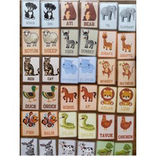 Feyza Design Ingilizce-Türkçe Hayvanlar Eşleştirme Hafıza Kartları 36'lı