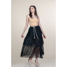 MissVina Üç Kat Volanlı Tül Uzun Etek 6883