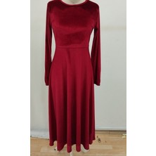 Deridün Yıldız Shoes Kadın Uzun Kollu Bisiklet Yaka Midi Kadife Elbise