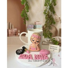 Su Tasarım Evi [isime Özel Kız Fincan] El Yapımı Hediyelik Kız Fincan + Isimli Makyaj Figürlü Tabak Seti