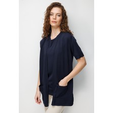 Desen Triko Kadın Etek Ucu Baklavalı Triko Yelek K.lacivert