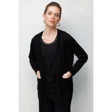 Desen Triko Kadın Desenli Ince Triko Hırka Siyah