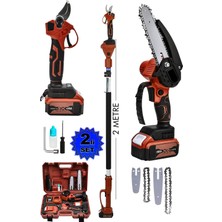 Moonshop Japan Teknoloji 58 Vf 20 Ah 2 Li Set 2 Akülü Şarjlı Ağaç Dal Kesme Budama Makası Testere Teleskopik