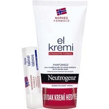 Neutrogena 75ML Parfümsüz El Kremi Nemlendirici Etkili Normal Ciltler İçin Hediye Dudak Kremi