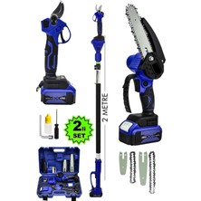Moonshop Japan Teknoloji 58 Vf 20 Ah 2 Li Set 2 Akülü Şarjlı Ağaç Dal Kesme Budama Makası Testere Teleskopik