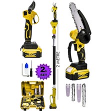 Moonshop Japan Teknoloji 256 Vf 20 Ah 2 Li Set 2 Akülü Şarjlı Ağaç Dal Kesme Budama Makası Testere Teleskopik